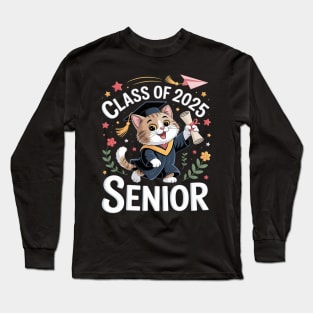 Womens British Longhair Cat Graduation Class Of 2025 School Senior Long Sleeve T-Shirt